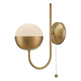 Aged Brass & Opal Glass Vintage Globe Switched Wall Light