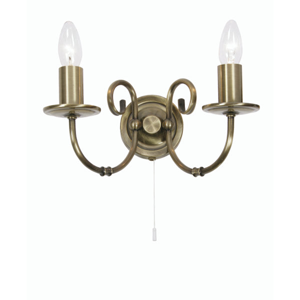 Britalia Lighting BR3380/2 AB Antique Brass Twin Lamp Traditional Wall Light with Pull Switch