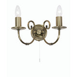 Antique Brass Twin Lamp Vintage Traditional Wall Light with Pull Switch - 300mm