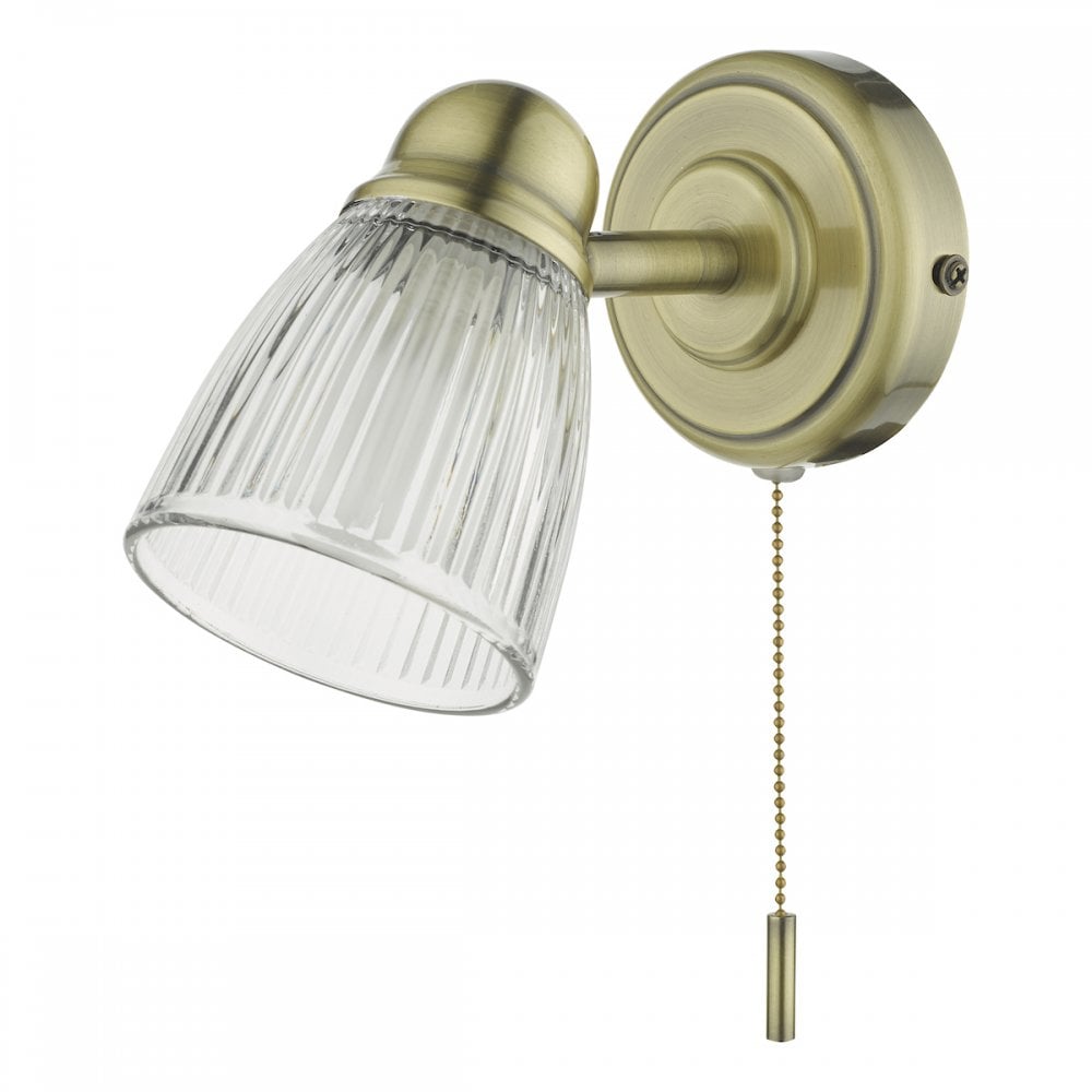 Antique Brass & Ribbed Glass Bathroom Vintage Switched Wall Light