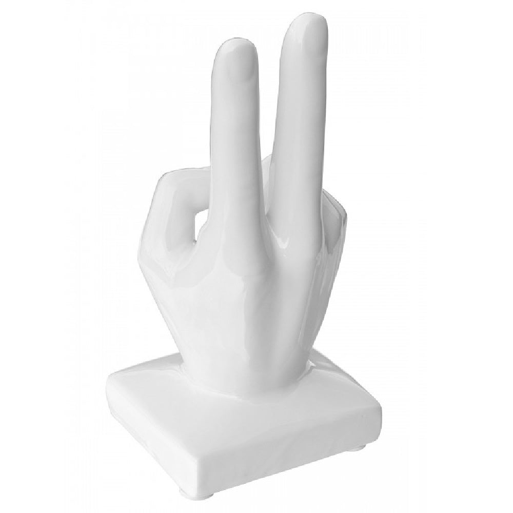 White Ceramic V Sign Hand Art Sculpture