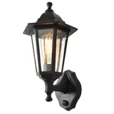 Black Outdoor Vintage Up Lantern Wall Light with PIR