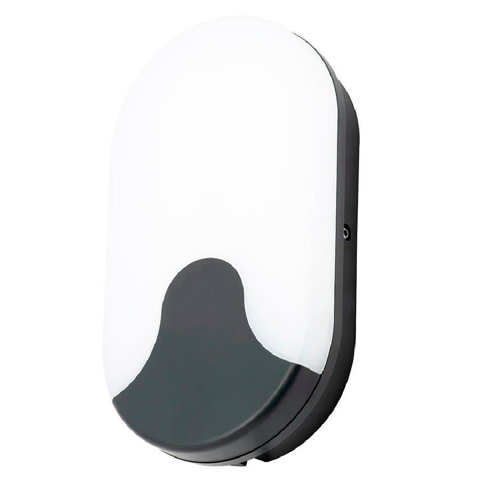 Black & White Diffuser Outdoor Modern Oval Bulkhead Wall Light 21cm