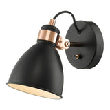 DAR FRE0722 Frederick Black & Copper Vintage Dome Switched Wall Light