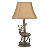 Aged Brass Deer Sculpture Table Lamp with Gold Shade