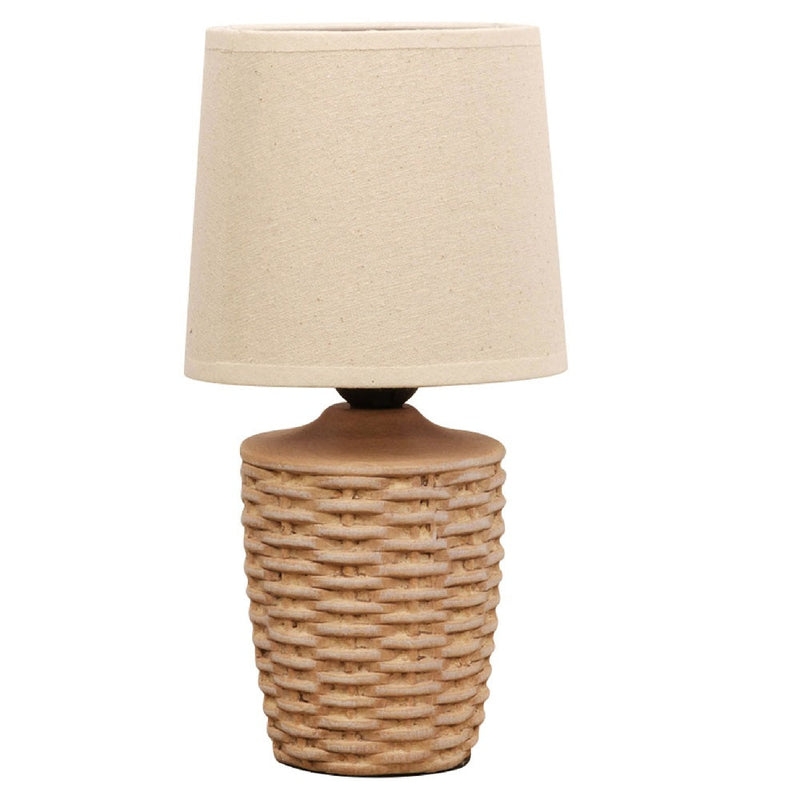 Distressed Tan Ceramic Vintage Basket Weave Table Desk Lamp with Linen Shade