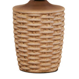 Distressed Tan Basket Weave Ceramic Table Lamp Light