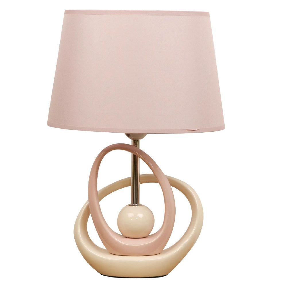 Pink & Cream Ceramic Retro Abstract Sculpture Table Lamp with Cotton Shade
