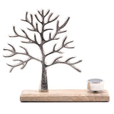 Silver Metal & Wood Tree of Life Tea Light Candle Holder
