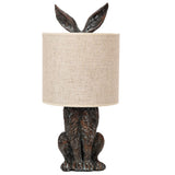 Brown Hiding Hare Sculpture Vintage Table Lamp with Drum Shade 43cm