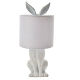 White Hiding Hare Sculpture Vintage Table Lamp with Drum Shade 43cm