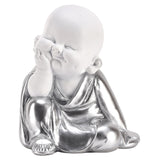 Britalia BRHE1675 Matt White & Silver Thinking Zen Buddha Child Ornament 19cm