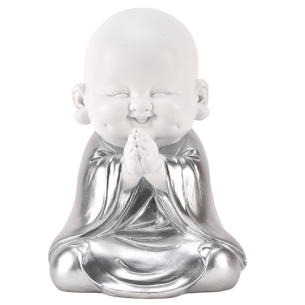 Matt White & Silver Praying Zen Buddha Child Ornament 20cm