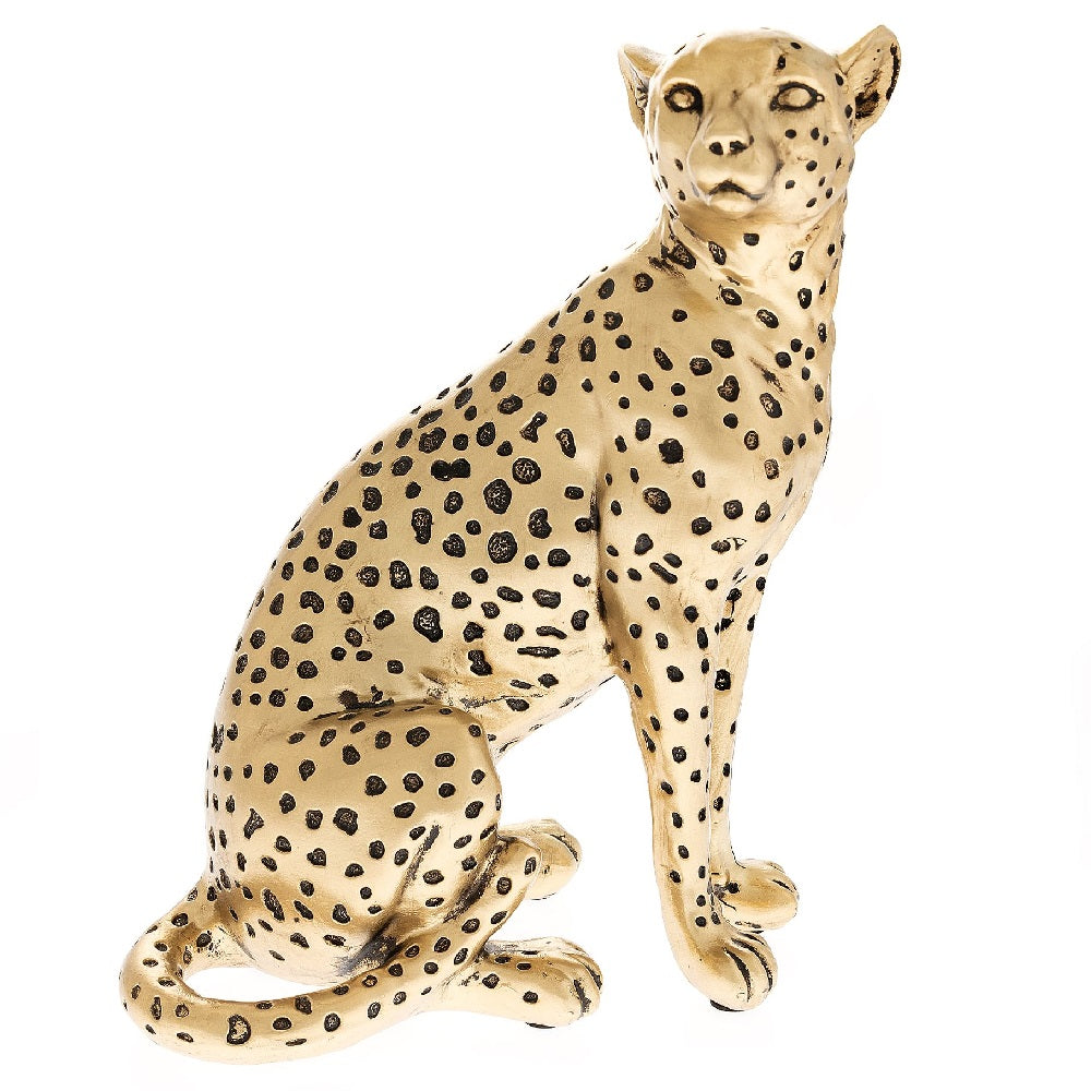 Gold Metallic Effect Resin Sitting Adult Cheetah Animal Figurine 23cm –  Discount Home Lighting