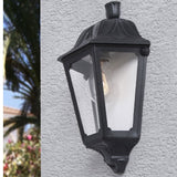 Black Outdoor Coastal Coach Half Lantern Flush Wall Light