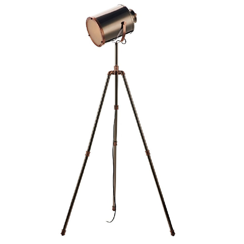 Antique Silver & Copper Vintage Tripod Floor Task Lamp 131cm