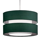 Forest Green Cotton Fabric Double Layer Retro Easy Fit Drum Pendant Shade 30cm
