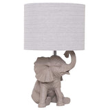 Britalia Grey Resin Vintage Sitting Elephant Table Lamp with Fabric Shade 40cm