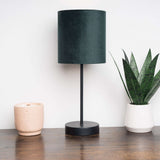 Black Modern Table Lamp with Green Velvet Shade