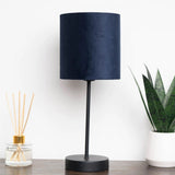 Black Modern Table Lamp with Blue Velvet Shade