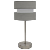 Satin Nickel Table Desk Lamp with Grey Layered Fabric Shade 38cm