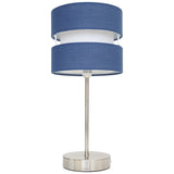 Satin Nickel Table Desk Lamp with Navy Blue Layered Fabric Shade 38cm