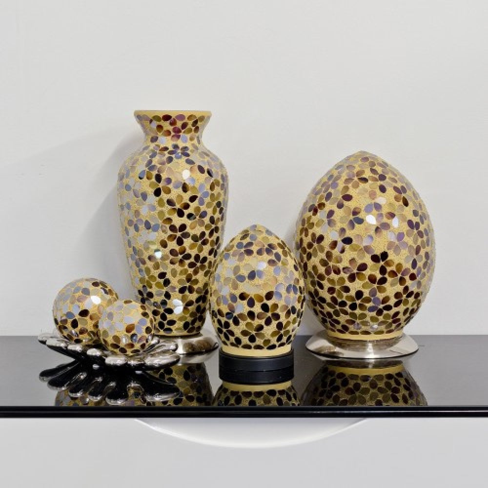 Amber Mosaic Flower Glass Egg Lamp 200mm
