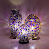 Purple Flower Mosaic Glass Egg Lamp Small