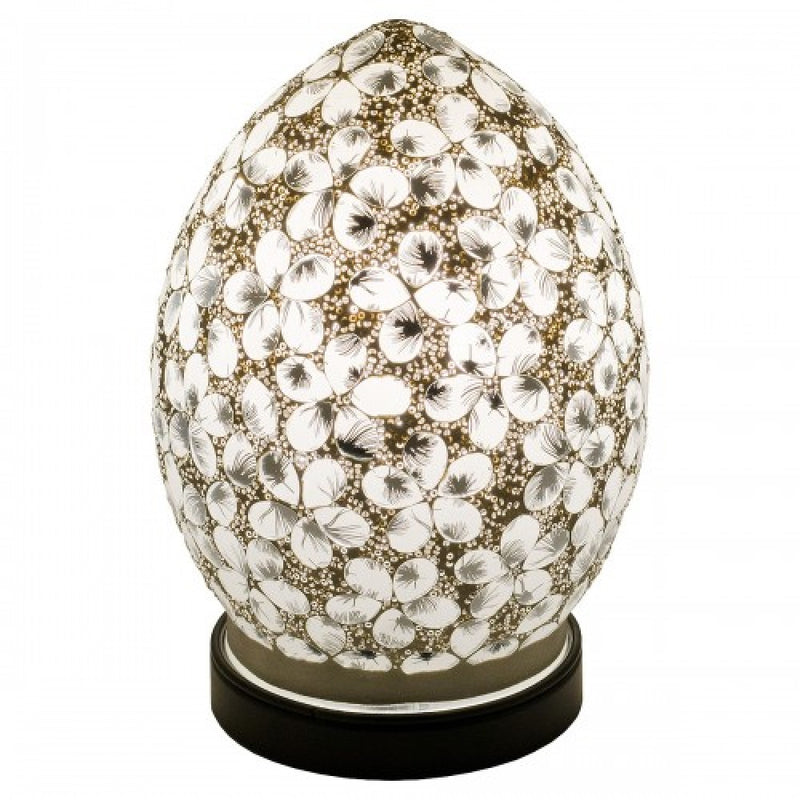 White Flower Mosaic Glass Vintage Egg Table Lamp 20cm