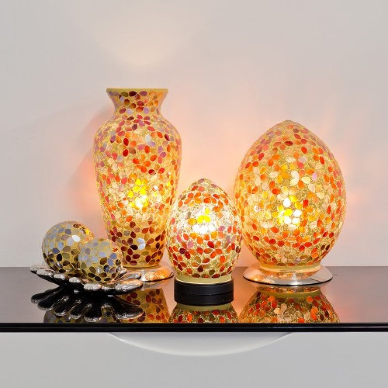 Amber Flower Glass Mosaic Egg 30cm | Vintage Retro