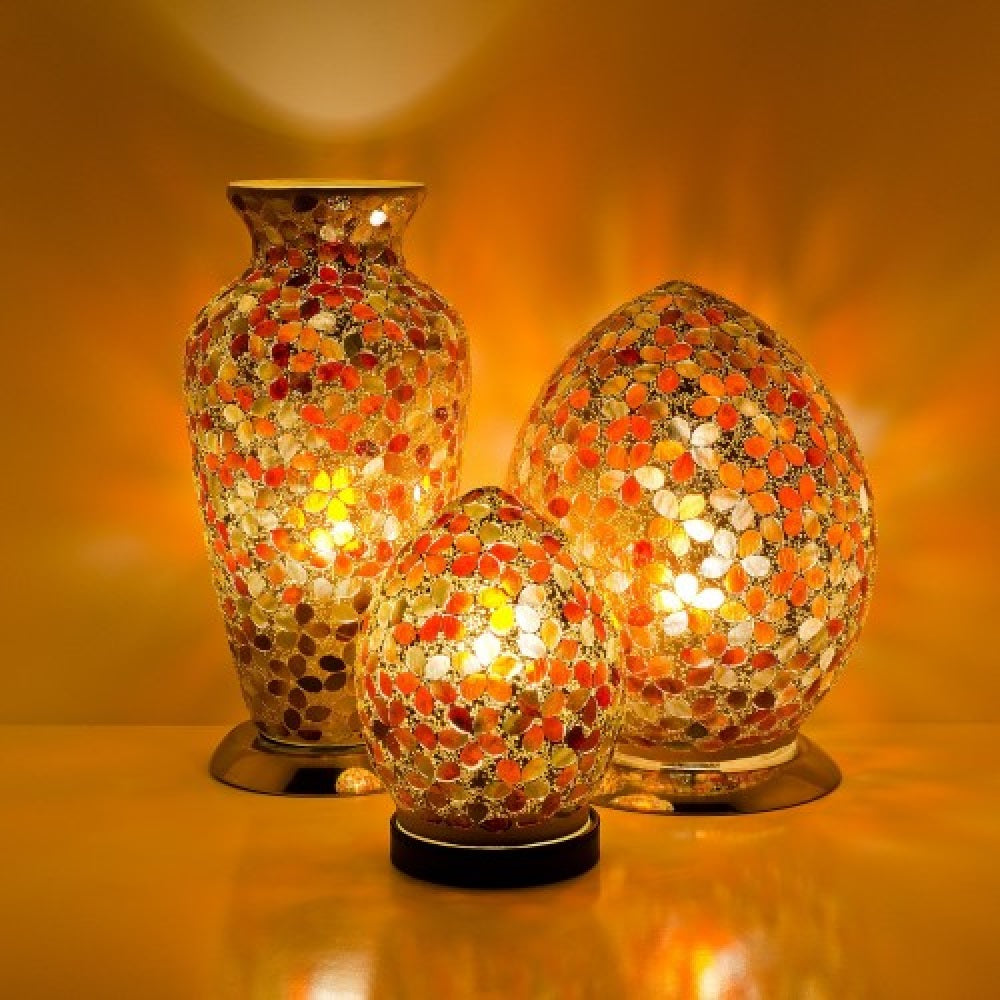 Amber Flower Mosaic Glass Egg Lamp Large