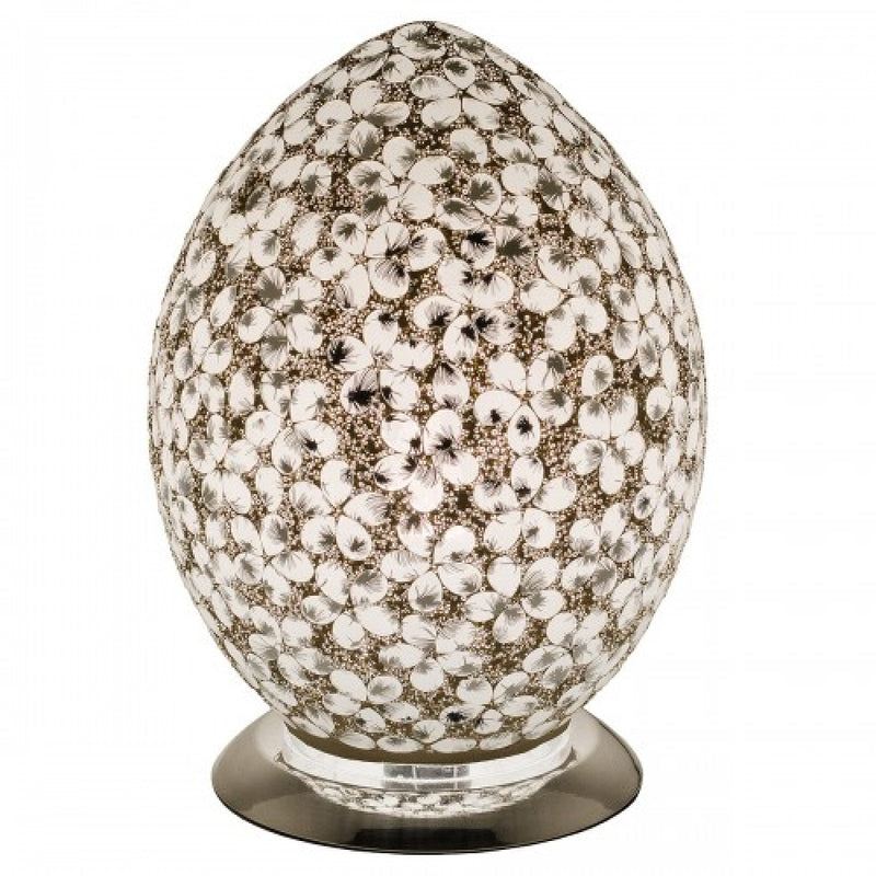 White Flower Mosaic Glass Vintage Egg Table Lamp 30cm