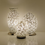 White Flower Mosaic Glass Egg Lamp Large