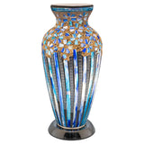 Blue Art Deco Flower Mosaic Glass Vintage Vase Table Lamp 38cm