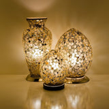 Autumn Gold Flower Mosaic Glass Vase Lamp Light