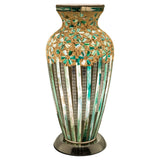 Green Art Deco Flower Mosaic Glass Vintage Vase Table Lamp 38cm