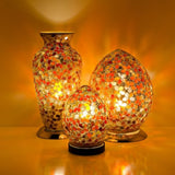 Amber Flower Mosaic Glass Vase Lamp Light