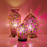 Purple Tile Flower Mosaic Glass Vase Lamp Light
