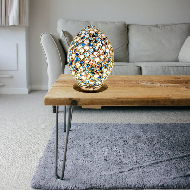 Blue Tile Glass Mosaic Egg 30cm | Vintage Retro