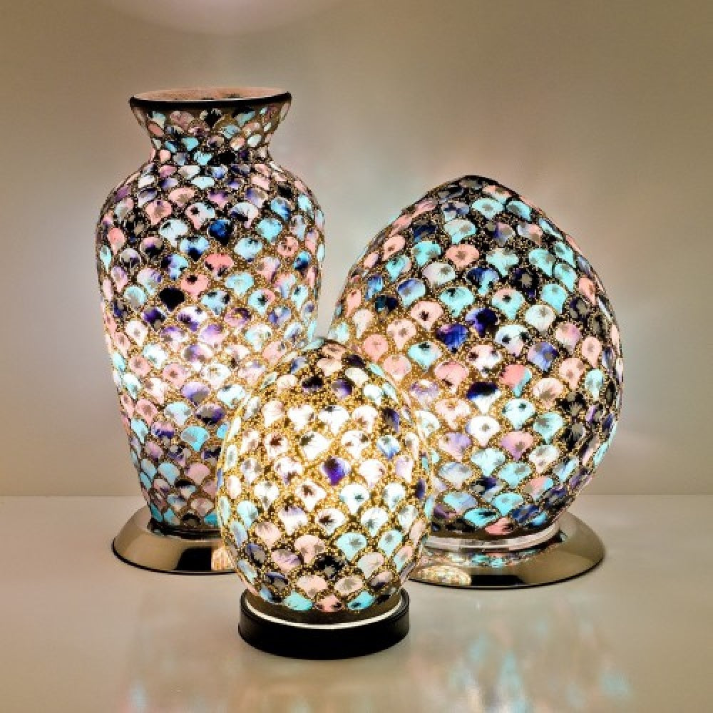 Blue & Pink Tile Mosaic Glass Egg Lamp 300mm