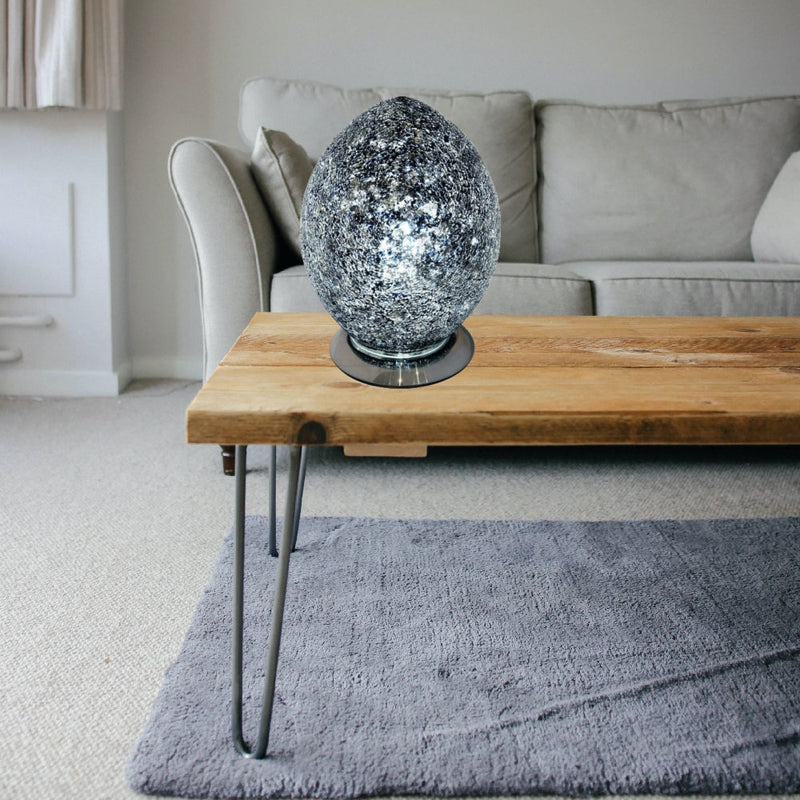 Black Crackle Glass Mosaic Egg 30cm | Vintage Retro