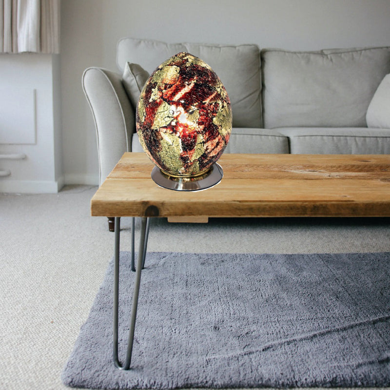 Amber Crackle Glass Mosaic Egg 30cm | Vintage Retro