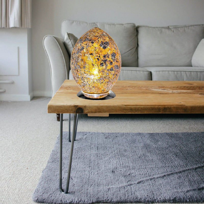 Yellow Crackle Glass Mosaic Egg 30cm | Vintage Retro