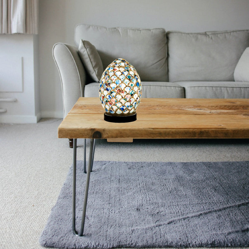 Blue Tile Glass Mosaic Egg 20cm | Vintage Retro