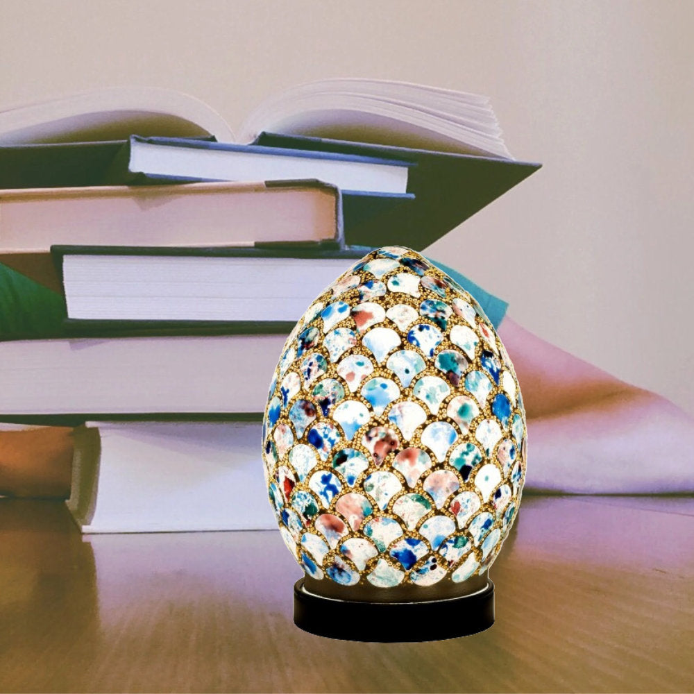 Blue Tile Mosaic Glass Egg Lamp 200mm