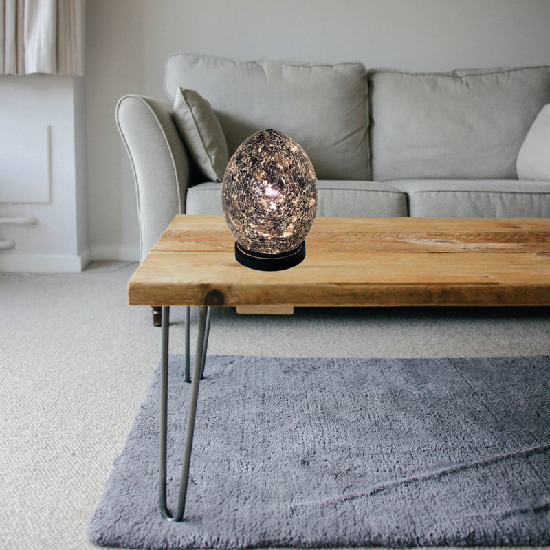 Black Crackle Glass Mosaic Egg 20cm | Vintage Retro