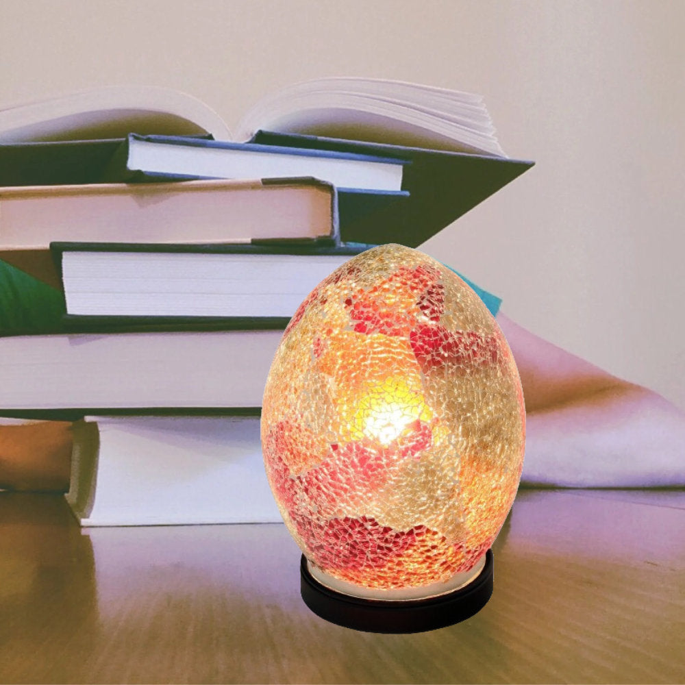 Red Crackle Mosaic Glass Egg Lamp 200mm