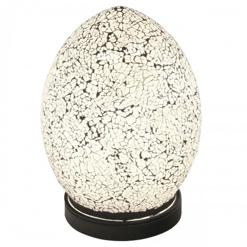 White Crackle Mosaic Glass Vintage Egg Table Lamp 20cm