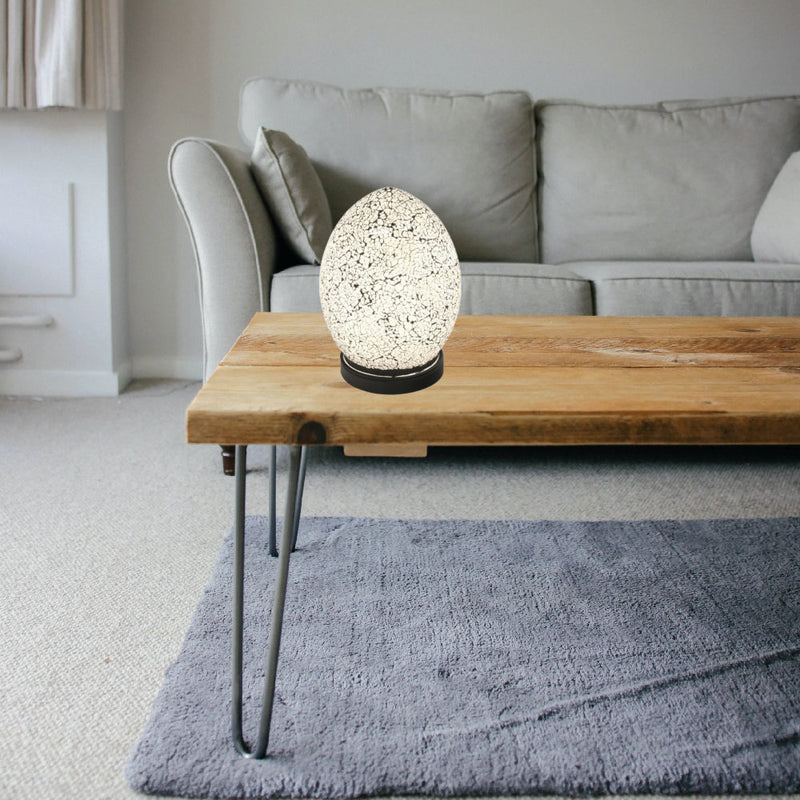 White Crackle Glass Mosaic Egg 20cm | Vintage Retro