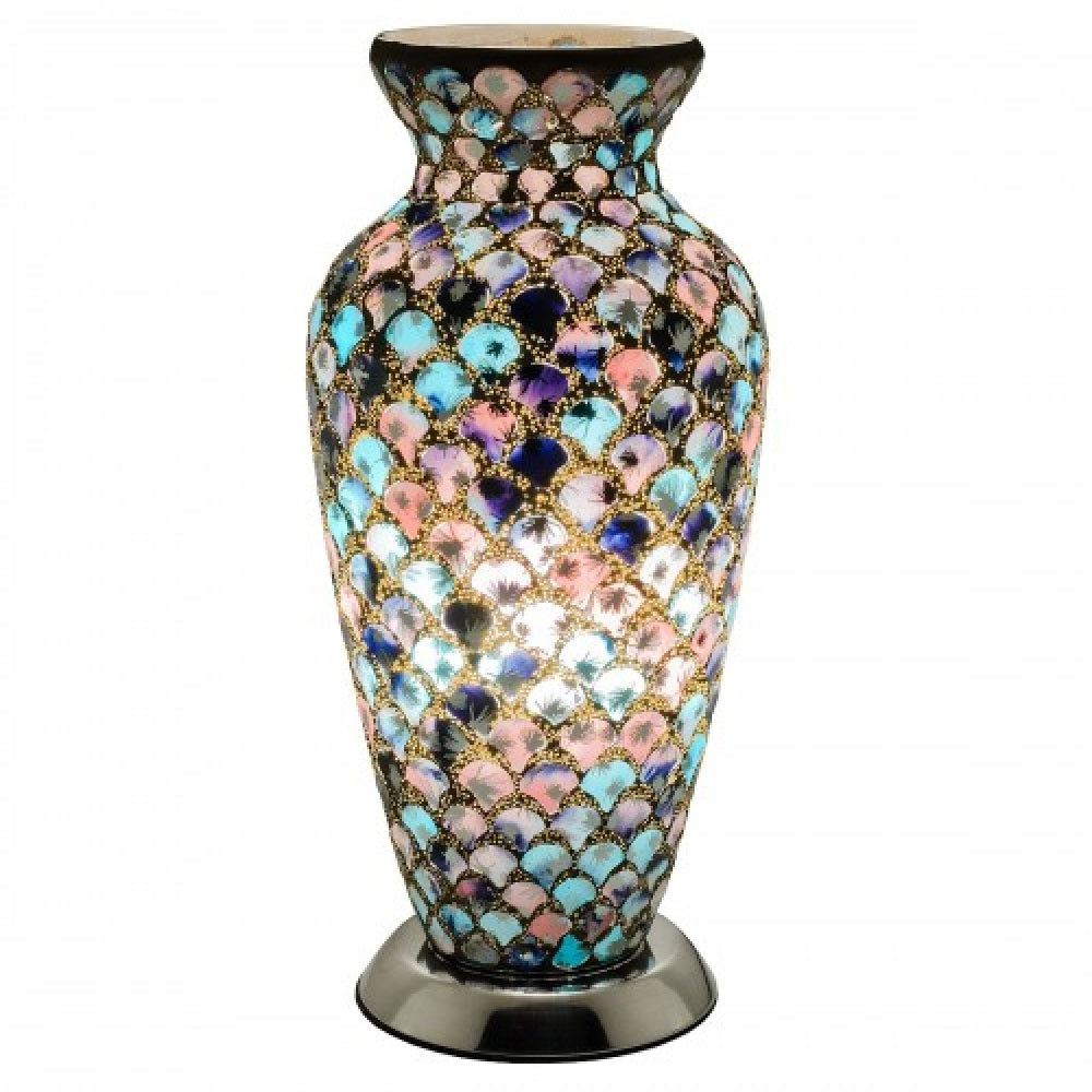 Britalia 880472 | Blue & Pink Tile Glass Mosaic Vase 38cm | BRT880472